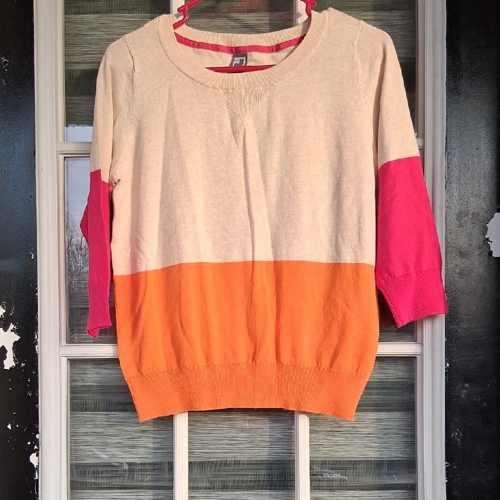 Colorblock Sweater - Cream, Pink, and Orange